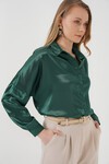 Merterium 3985 Oversize Saten Gömlek - Zümrüt Yeşili