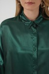 Merterium 3985 Oversize Saten Gömlek - Zümrüt Yeşili