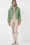 Merterium 5193 Kapüşonlu Peluş Crop Ceket - E.Yeşil