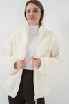 Merterium 5212 Kadın Oversize Peluş Ceket Mont - Ekru
