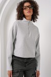 Merterium 55449 Fermuarlı Yaka Örme Sweatshirt - Gri