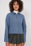 Merterium 55449 Fermuarlı Yaka Örme Sweatshirt - İndigo