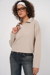 Merterium 55449 Fermuarlı Yaka Örme Sweatshirt - Krem