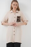 Merterium 5851 Cep Detaylı Gömlek Tunik - Bej