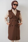 Merterium 5911 Kruvaze Yaka Trençkot Yelek - Kahverengi