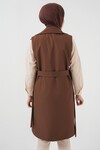 Merterium 5911 Kruvaze Yaka Trençkot Yelek - Kahverengi