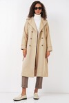 Merterium 5940 Kadın Kruvaze Yaka Uzun Trençkot - Bej