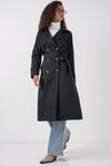 Merterium 5940 Kadın Kruvaze Yaka Uzun Trençkot - Lacivert
