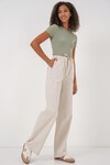 Merterium 6690 Kadın Bol Paça Yüksek Bel Pantolon - Krem