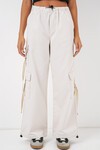 Merterium 6691 Geniş Paça Kargo Pantolon - Ekru