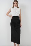 Merterium 8035 Büzgülü Midi Etek - Siyah