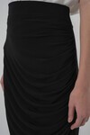 Merterium 8035 Büzgülü Midi Etek - Siyah