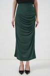 Merterium 8035 Büzgülü Midi Etek - Zümrüt Yeşili