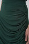Merterium 8035 Büzgülü Midi Etek - Zümrüt Yeşili