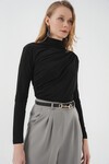 Merterium 925 Büzgü Detaylı Sandy Bluz - Siyah