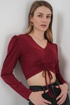Merterium 936 Sandy Crop Bluz - Bordo