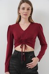 Merterium 936 Sandy Crop Bluz - Bordo