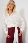 Merterium Kadın Bağlamalı Uzun Kol Saten Gömlek 20287 - Beyaz