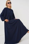 Merterium Kadın Balon Kol Uzun Tesettür Elbise 2464 - Lacivert