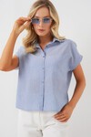 Merterium Kadın Çizgili Kısa Kol Gömlek 20324 - İndigo