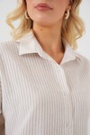 Merterium Kadın Çizgili Kısa Kol Gömlek 20324 - Krem