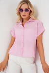 Merterium Kadın Çizgili Kısa Kol Gömlek 20324 - Pembe