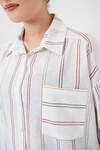 Merterium Kadın Çizgili Oversize Gömlek 20278 - B.Beyaz