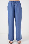 Merterium Kadın Geniş Paça Keten Pantolon 6735 - İndigo