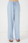 Merterium Kadın Geniş Paça Keten Pantolon 6735 - Mavi