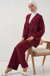 Merterium Kadın Keten Kimono İkili Takım 6727 - Bordo