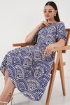 Merterium Kadın Kısa Kol Desenli Elbise 2553 - İndigo