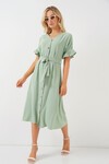 Merterium Kadın Kısa Kol Düğmeli Elbise 2555 - Mint