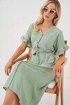 Merterium Kadın Kısa Kol Düğmeli Elbise 2555 - Mint