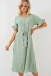 Merterium Kadın Kısa Kol Düğmeli Elbise 2555 - Mint