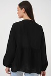 Merterium Kadın Önü Bağcıklı Uzun Kol Bluz 946 - Siyah