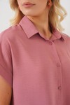 Merterium Kadın Oversize Kısa Kol Gömlek 20322 - Pembe