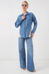 Merterium Kadın Sırt Detaylı Kot Gömlek 20305 - Mavi