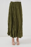 Merterium Kadın Uzun Kırışık Etek 8042 - Haki