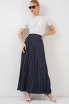 Merterium Kadın Uzun Kırışık Etek 8042 - Lacivert