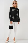 Merterium Kadın Uzun Kol Nakışlı Örme Bluz 951 - Siyah