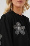 Merterium Kadın Uzun Kol Nakışlı Örme Bluz 951 - Siyah