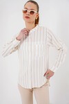 Merterium Kadın Uzun Kollu Çizgili Gömlek 20283 - Bej