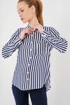 Merterium Kadın Uzun Kollu Çizgili Gömlek 20283 - Lacivert