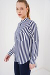 Merterium Kadın Uzun Kollu Çizgili Gömlek 20283 - Lacivert