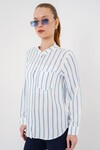 Merterium Kadın Uzun Kollu Çizgili Gömlek 20283 - Mavi