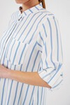 Merterium Kadın Uzun Kollu Çizgili Gömlek 20283 - Mavi