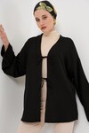 Merterium Keten Tesettür Kimono 5968 - Siyah
