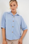 Merterium Kısa Kol Oversize Keten Gömlek 20240 - B.Mavi