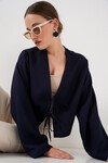 Merterium Önü Bağlamalı Keten Kimono 960 - Lacivert