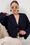 Merterium Önü Bağlamalı Keten Kimono 960 - Lacivert